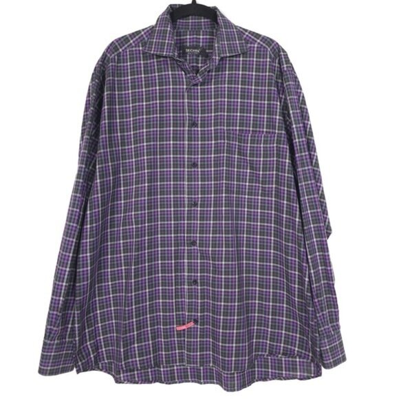 St. Croix ITALY🇮🇹MADE Men's Shirt Plaid Check Size LARGE Purple Black Cotton - Picture 2 of 9
